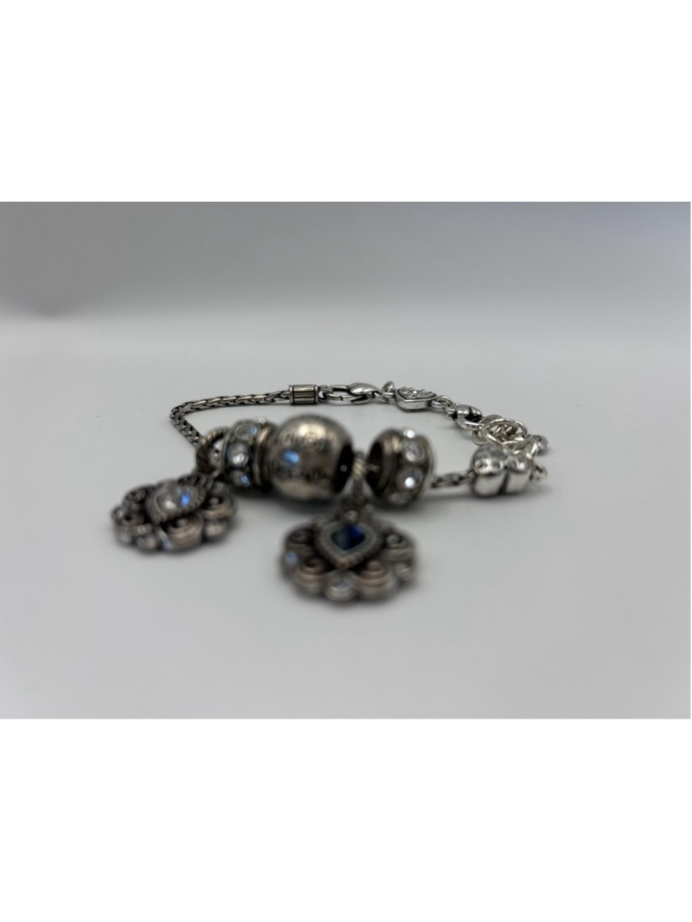 Brighton Bracelet Silver Tone Chain Heart Charm Blue Rhinestone Jewelry - Picture 3 of 7